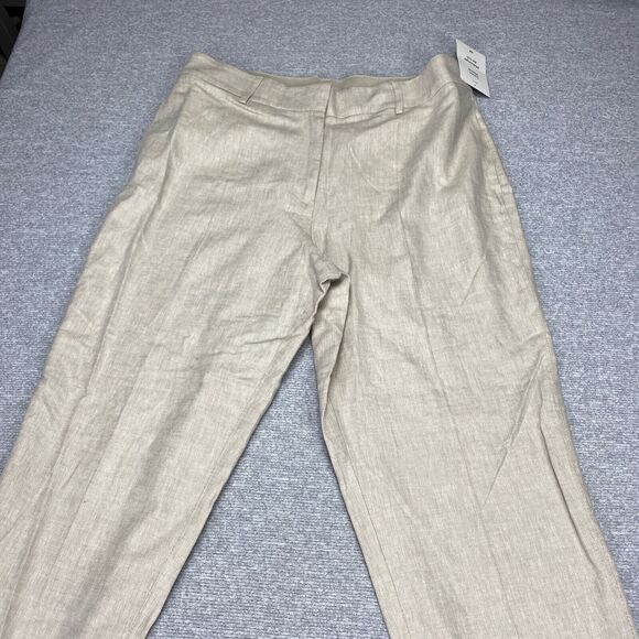 H & M Linen Blend Cropped Pants Womens 12 Beige Basic Coastal New $39.99 - Picture 12 of 13